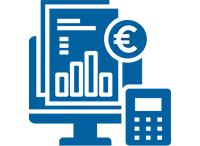 Installazione e configurazione di un software di contabilità con CRM su misura collegato Icona di un software di contabilità aziendale integrato con CRM su misura